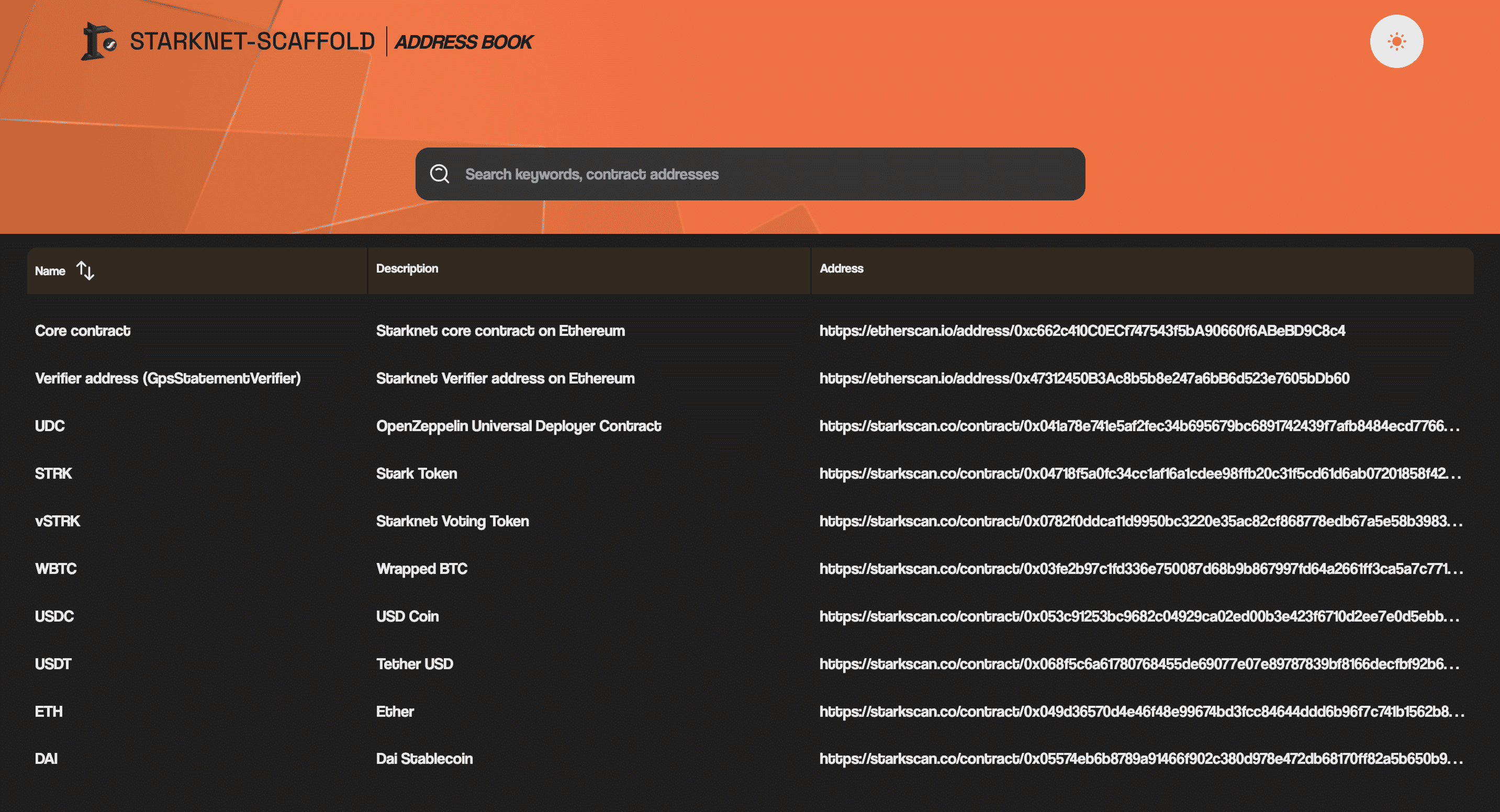 starknet scaffold address book page